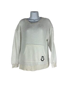 Joyspun Womens L Fleece White Pullover Sweatshirt Penguin Detail Soft Cozy Look